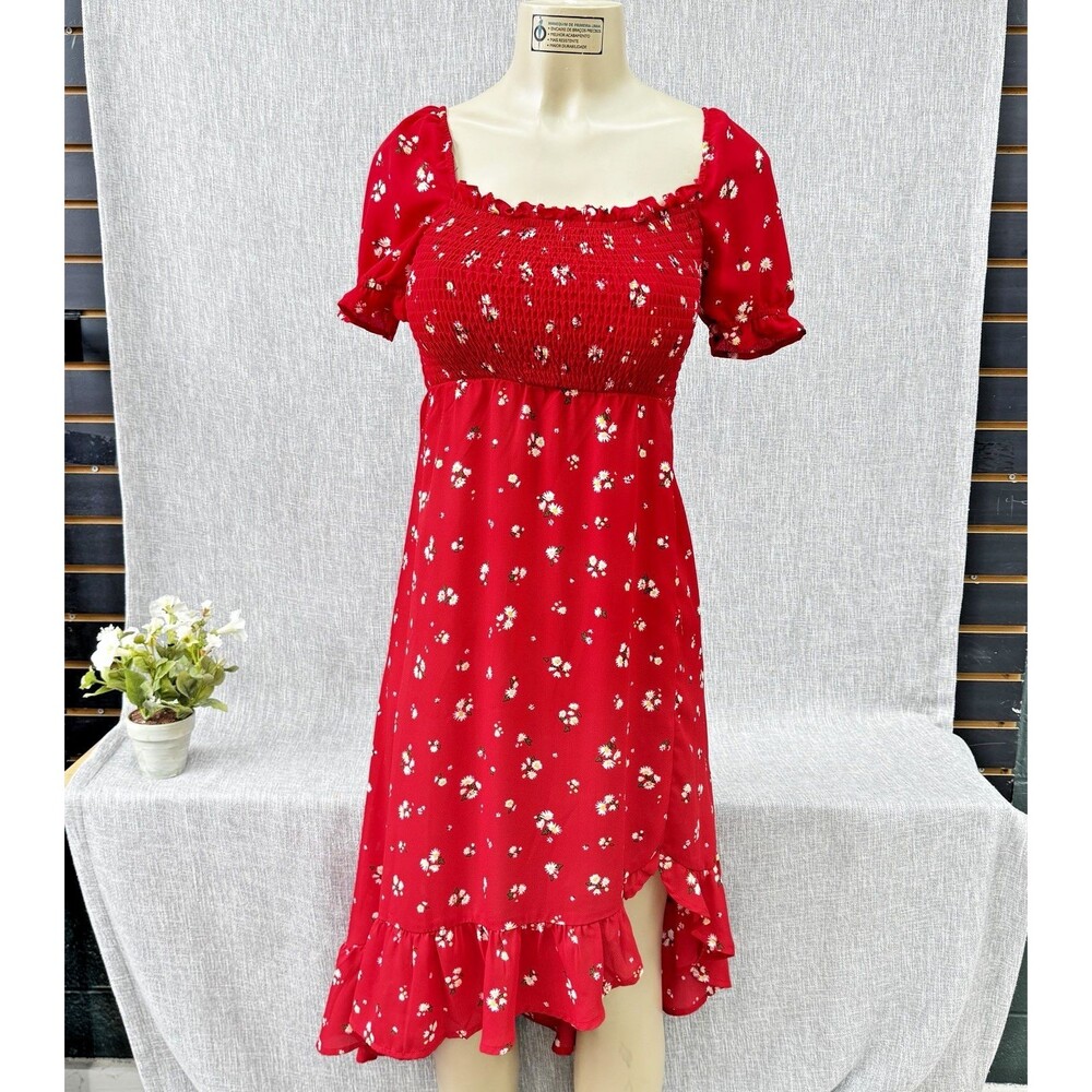 Franki by Francesca’s Perdita Tween Dress Red Daisy Smocked High Low Size YTH 12